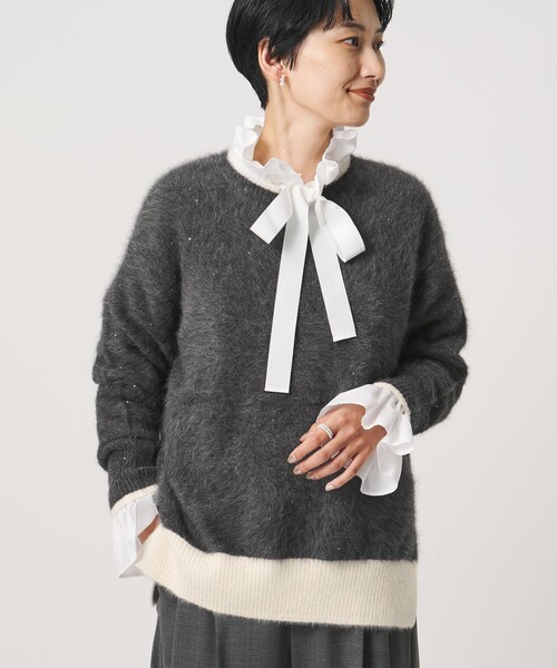 UNITED ARROWS（ユナイテッドアローズ）の「フォックスカシミヤ スパンコール クルーネック ニット（ニット/セーター・レディース・ライトピンク/その他2/ダークグレー・FREE）」の10枚目の写真