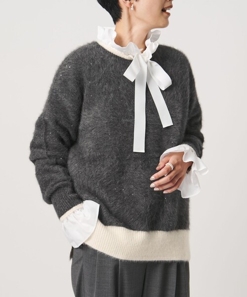 UNITED ARROWS（ユナイテッドアローズ）の「フォックスカシミヤ スパンコール クルーネック ニット（ニット/セーター・レディース・ライトピンク/その他2/ダークグレー・FREE）」の12枚目の写真
