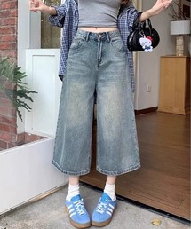 ヴィンテージライク オーバーダイ 8分丈デニム パンツ