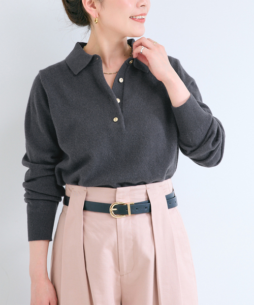 B.C STOCK(ベーセーストック)の「【WEB+一部店舗限定】ウールカシミヤ襟付きプルオーバー(ニット/セーター・レディース・ホワイト/チャコールグレー/オレンジ・FREE)」の1枚目の写真
