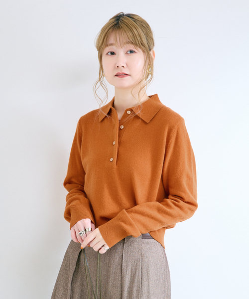 B.C STOCK(ベーセーストック)の「【WEB+一部店舗限定】ウールカシミヤ襟付きプルオーバー(ニット/セーター・レディース・ホワイト/チャコールグレー/オレンジ・FREE)」の4枚目の写真
