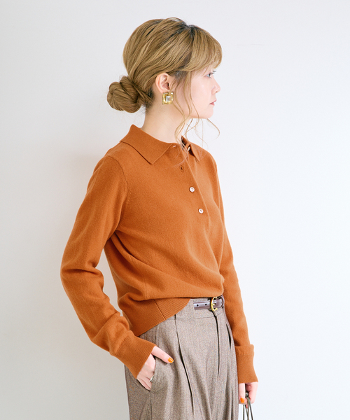 B.C STOCK(ベーセーストック)の「【WEB+一部店舗限定】ウールカシミヤ襟付きプルオーバー(ニット/セーター・レディース・ホワイト/チャコールグレー/オレンジ・FREE)」の5枚目の写真