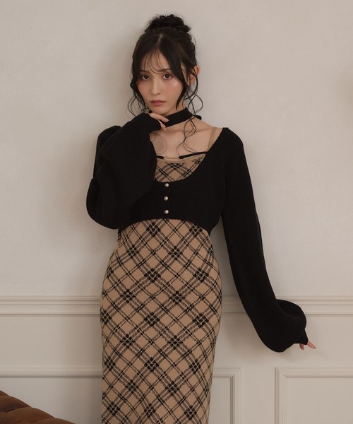 apres jour（アプレジュール）の「【3点セット】レイヤードチェックニットロングワンピース（ワンピース・レディース・ブラック/スモークピンク/ライトベージュ・SMALL/MEDIUM/X-LARGE）」の18枚目の写真