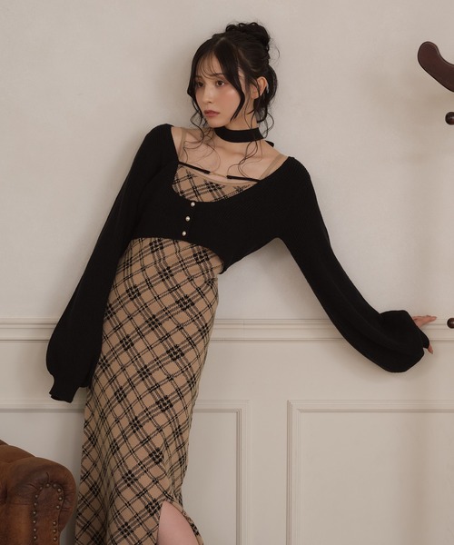 apres jour（アプレジュール）の「【3点セット】レイヤードチェックニットロングワンピース（ワンピース・レディース・ブラック/スモークピンク/ライトベージュ・SMALL/MEDIUM/X-LARGE）」の17枚目の写真