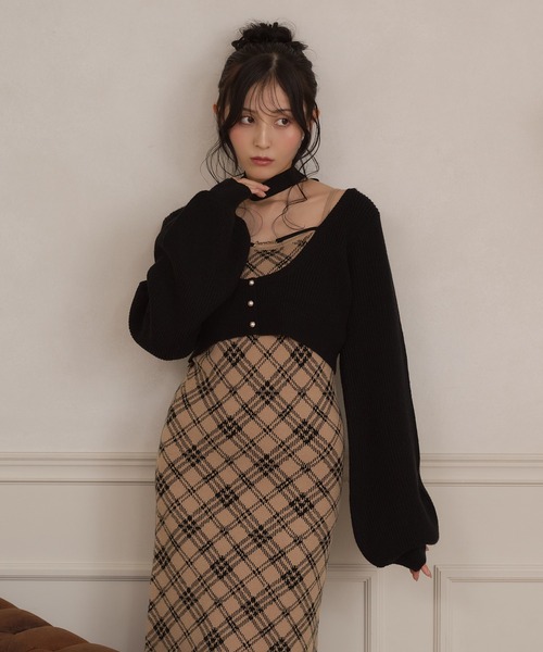 apres jour（アプレジュール）の「【3点セット】レイヤードチェックニットロングワンピース（ワンピース・レディース・ブラック/スモークピンク/ライトベージュ・SMALL/MEDIUM/X-LARGE）」の19枚目の写真