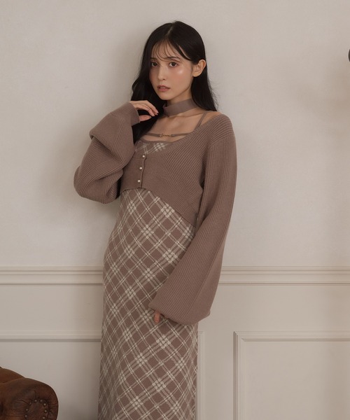 apres jour（アプレジュール）の「【3点セット】レイヤードチェックニットロングワンピース（ワンピース・レディース・ブラック/スモークピンク/ライトベージュ・SMALL/MEDIUM/X-LARGE）」の11枚目の写真