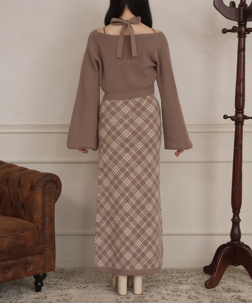 apres jour（アプレジュール）の「【3点セット】レイヤードチェックニットロングワンピース（ワンピース・レディース・ブラック/スモークピンク/ライトベージュ・SMALL/MEDIUM/X-LARGE）」の6枚目の写真