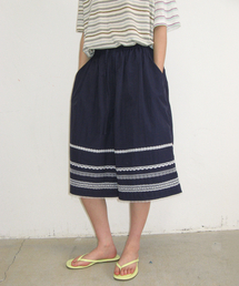 LACE TRIM NYLON BERMUDA PANTS NAVY