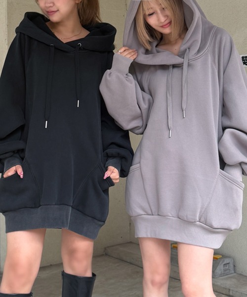 SPIRALGIRL(スパイラルガール)の「【SPIRAL WASH】バックロゴドルマンパーカーワンピース(ワンピース・レディース・グレー/ネイビー/ブラック・FREE)」の6枚目の写真