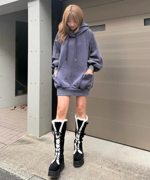 SPIRALGIRL(スパイラルガール)の「【SPIRAL WASH】バックロゴドルマンパーカーワンピース(ワンピース・レディース・グレー/ネイビー/ブラック・FREE)」の14枚目の写真