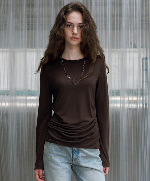 VANONE ATELIER(バノンアトリエ)の「A3633 ドレープシャーリングトップ_Dark brown(Tシャツ/カットソー・レディース・ダークブラウン・FREE)」の1枚目の写真