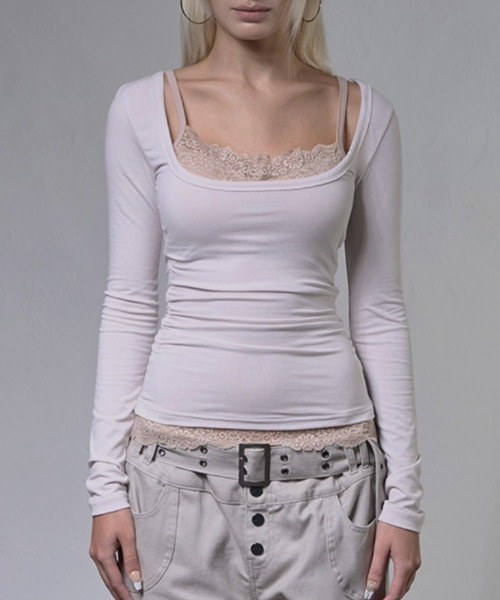FANCY CLUB(ファンシークラブ)の「【FANCY CLUB】LACE LAYERED LONG SLEEVE / 【ファンシークラブ】レースレイヤード長袖Tシャツ(Tシャツ/カットソー・レディース・ブラック/アイボリー・ONE SIZE)」の21枚目の写真