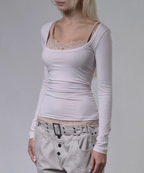 FANCY CLUB(ファンシークラブ)の「【FANCY CLUB】LACE LAYERED LONG SLEEVE / 【ファンシークラブ】レースレイヤード長袖Tシャツ(Tシャツ/カットソー・レディース・ブラック/アイボリー・ONE SIZE)」の22枚目の写真