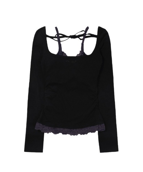 FANCY CLUB(ファンシークラブ)の「【FANCY CLUB】LACE LAYERED LONG SLEEVE / 【ファンシークラブ】レースレイヤード長袖Tシャツ(Tシャツ/カットソー・レディース・ブラック/アイボリー・ONE SIZE)」の12枚目の写真