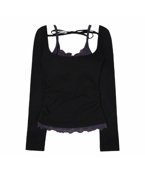 FANCY CLUB(ファンシークラブ)の「【FANCY CLUB】LACE LAYERED LONG SLEEVE / 【ファンシークラブ】レースレイヤード長袖Tシャツ(Tシャツ/カットソー・レディース・ブラック/アイボリー・ONE SIZE)」の3枚目の写真