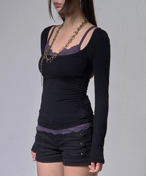 FANCY CLUB(ファンシークラブ)の「【FANCY CLUB】LACE LAYERED LONG SLEEVE / 【ファンシークラブ】レースレイヤード長袖Tシャツ(Tシャツ/カットソー・レディース・ブラック/アイボリー・ONE SIZE)」の10枚目の写真