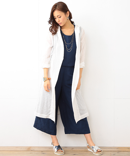 B:MING by BEAMS（ビーミングバイビームス）の「【VERY5月号掲載】ビーミング by ビームス / リネンシャツガウン（その他アウター・レディース・ホワイト/ネイビー/キャメル・ONE SIZE）」の2枚目の写真