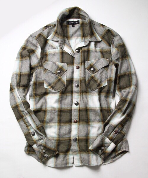 JACKROSE（ジャックローズ）の「コンチョボタンライトネルチェックWTシャツ（シャツ/ブラウス・メンズ・ブラウン/レッド・L/M/XL）」の2枚目の写真