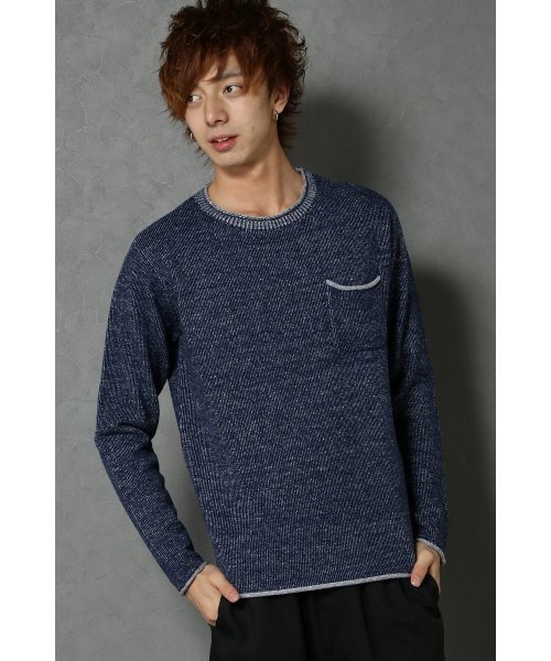 VENCEEXCHANGE（ヴァンスエクスチェンジ）の「プレーティングクルーネックニットプルオーバー    （ニット/セーター・メンズ・ネイビー/ブラック・MEDIUM/LARGE）」の2枚目の写真