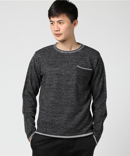 VENCEEXCHANGE（ヴァンスエクスチェンジ）の「プレーティングクルーネックニットプルオーバー    （ニット/セーター・メンズ・ネイビー/ブラック・MEDIUM/LARGE）」の9枚目の写真