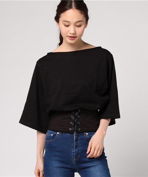 EGOIST（エゴイスト）の「コルセットカットトップ（Tシャツ/カットソー・レディース・グレー/ホワイト/ブラック・FREE）」の14枚目の写真