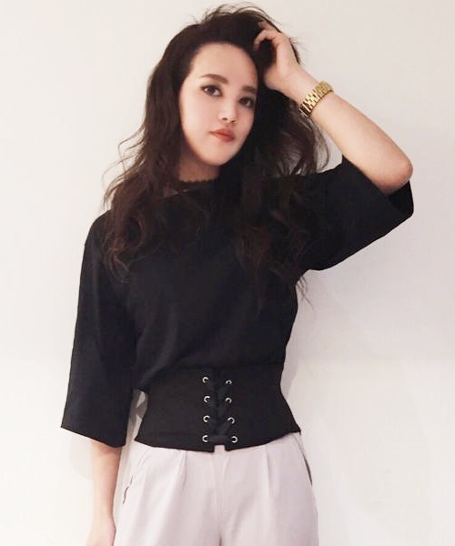 EGOIST（エゴイスト）の「コルセットカットトップ（Tシャツ/カットソー・レディース・グレー/ホワイト/ブラック・FREE）」の15枚目の写真