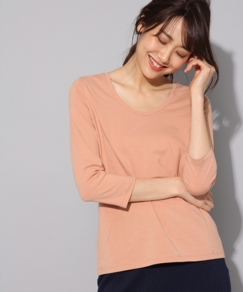 BLISS POINT（ブリスポイント）の「【アルガンオイル配合】Uネック8分袖Tシャツ/768671（Tシャツ/カットソー・レディース・ピンク/ブラウン/ブラック/ライトグレー/ホワイト・LARGE/MEDIUM/SMALL/X-LARGE）」の14枚目の写真