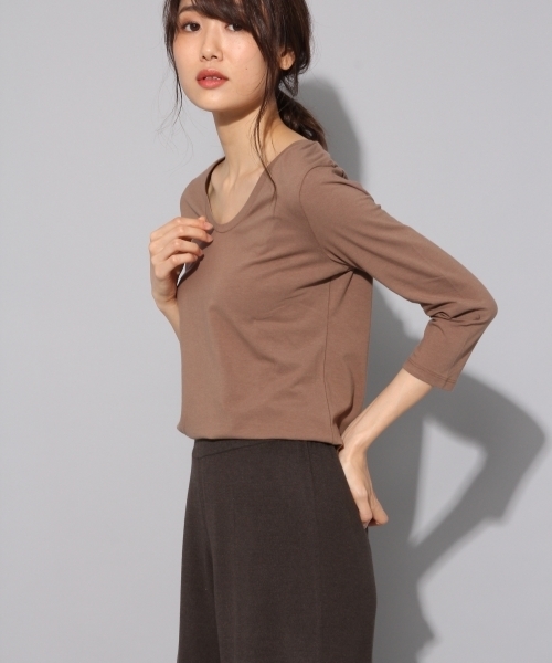 BLISS POINT（ブリスポイント）の「【アルガンオイル配合】Uネック8分袖Tシャツ/768671（Tシャツ/カットソー・レディース・ピンク/ブラウン/ブラック/ライトグレー/ホワイト・LARGE/MEDIUM/SMALL/X-LARGE）」の15枚目の写真