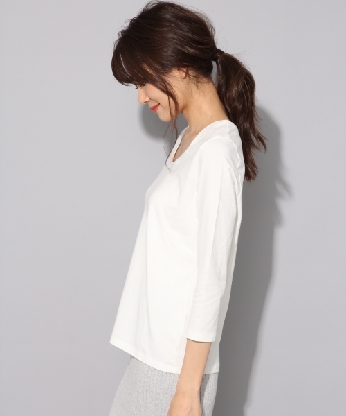 BLISS POINT（ブリスポイント）の「【アルガンオイル配合】Uネック8分袖Tシャツ/768671（Tシャツ/カットソー・レディース・ピンク/ブラウン/ブラック/ライトグレー/ホワイト・LARGE/MEDIUM/SMALL/X-LARGE）」の16枚目の写真