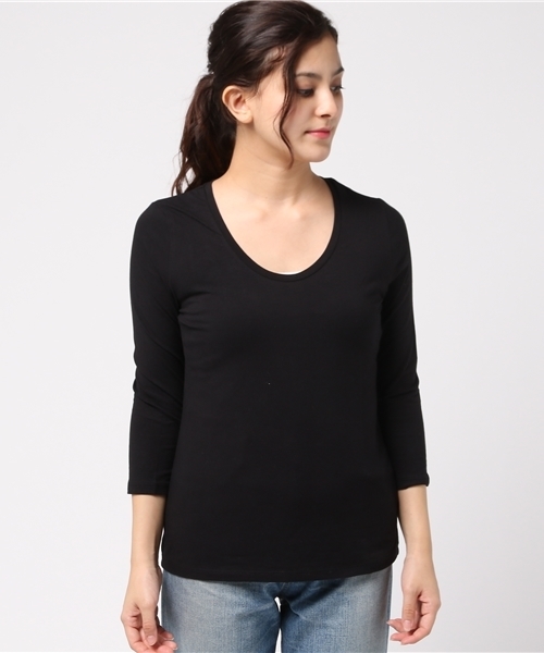 BLISS POINT（ブリスポイント）の「【アルガンオイル配合】Uネック8分袖Tシャツ/768671（Tシャツ/カットソー・レディース・ピンク/ブラウン/ブラック/ライトグレー/ホワイト・LARGE/MEDIUM/SMALL/X-LARGE）」の8枚目の写真