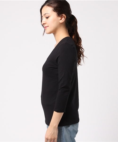 BLISS POINT（ブリスポイント）の「【アルガンオイル配合】Uネック8分袖Tシャツ/768671（Tシャツ/カットソー・レディース・ピンク/ブラウン/ブラック/ライトグレー/ホワイト・LARGE/MEDIUM/SMALL/X-LARGE）」の10枚目の写真