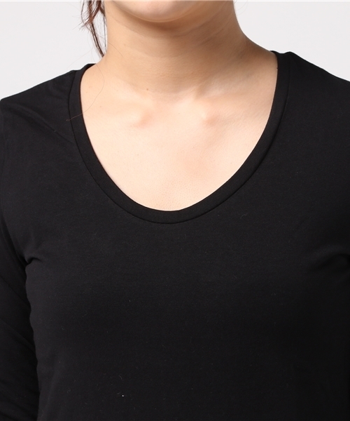 BLISS POINT（ブリスポイント）の「【アルガンオイル配合】Uネック8分袖Tシャツ/768671（Tシャツ/カットソー・レディース・ピンク/ブラウン/ブラック/ライトグレー/ホワイト・LARGE/MEDIUM/SMALL/X-LARGE）」の6枚目の写真