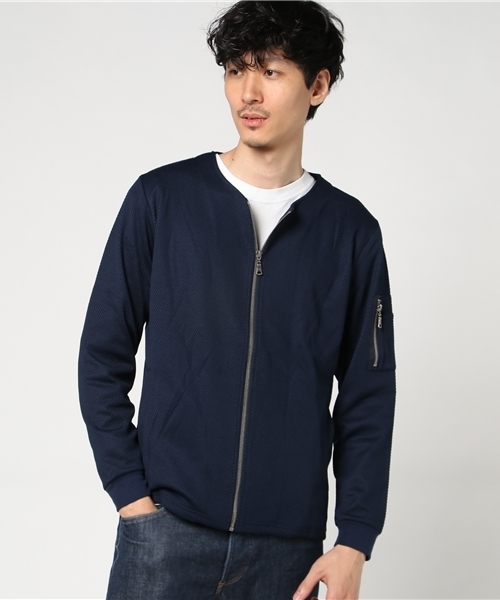 M F Editorial エムエフエディトリアル の エムエフエディトリアルメンズ M F Editorial Men ハニカムジャージノーカラーフルジップアウター Ma 1 Wear