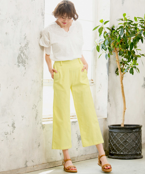 KOBE LETTUCE（コウベレタス）の「リネンタッチアンクル丈ワイドパンツ レディースボトムス[M2159]神戸レタス（その他パンツ・レディース・ベージュ/ネイビー/カーキ/ピンク/イエロー/ベージュ系その他/ブルー系その他/ベージュ系その他2/グリーン・FREE）」の14枚目の写真