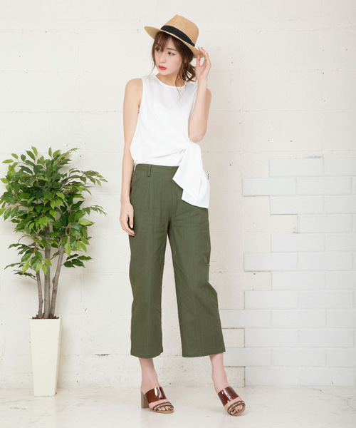 KOBE LETTUCE（コウベレタス）の「リネンタッチアンクル丈ワイドパンツ レディースボトムス[M2159]神戸レタス（その他パンツ・レディース・ベージュ/ネイビー/カーキ/ピンク/イエロー/ベージュ系その他/ブルー系その他/ベージュ系その他2/グリーン・FREE）」の12枚目の写真