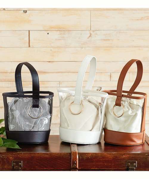 KOBE LETTUCE（コウベレタス）の「ショルダーストラップ2WAYクリアバケツバッグ/レディース/PVC[B1160]神戸レタス（ハンドバッグ・レディース・オフホワイト/ストライプ/キャメル/ブラック・FREE）」の16枚目の写真