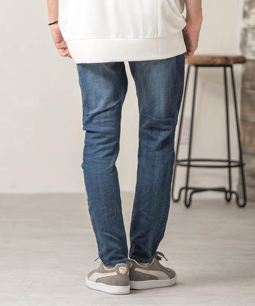 MinoriTY（マイノリティ）の「スウェットダメージデニムパンツ（デニムパンツ・メンズ・サックスブルー/インディゴブルー・S/M/L/XL）」の6枚目の写真