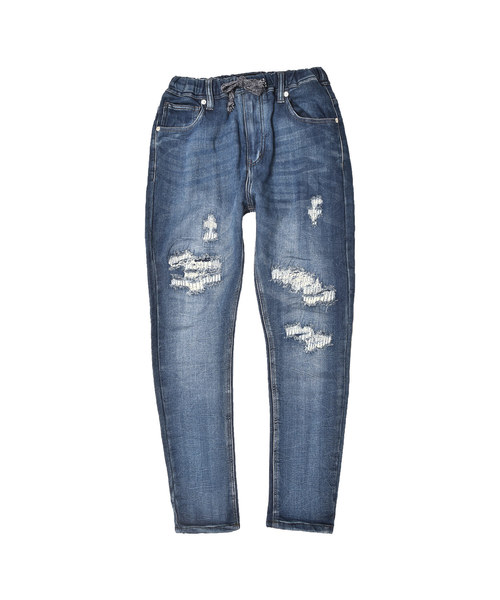 MinoriTY（マイノリティ）の「スウェットダメージデニムパンツ（デニムパンツ・メンズ・サックスブルー/インディゴブルー・S/M/L/XL）」の7枚目の写真