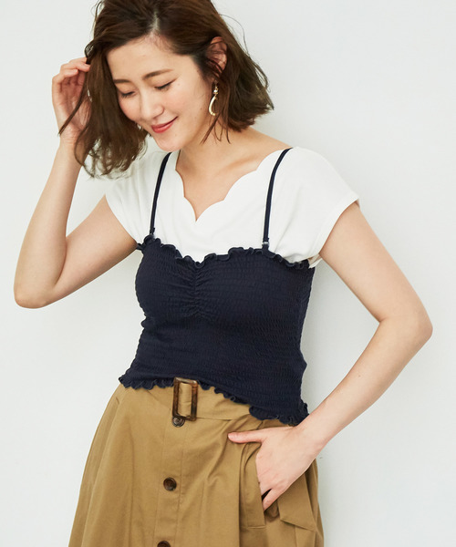 ROPE' PICNIC(ロペピクニック)の「シャーリングキャミトップス(キャミソール)」|ネイビー
