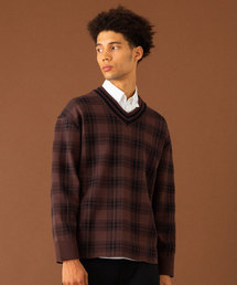 UNITED TOKYO | 18G チェックオーバーサイズVネックニット(ニット/セーター)