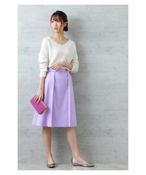 NATURAL BEAUTY BASIC（ナチュラルビューティーベーシック）の「ピーチタックフレアスカート（スカート・レディース・ベージュ/ラベンダー/ネイビー・SMALL/MEDIUM）」の12枚目の写真