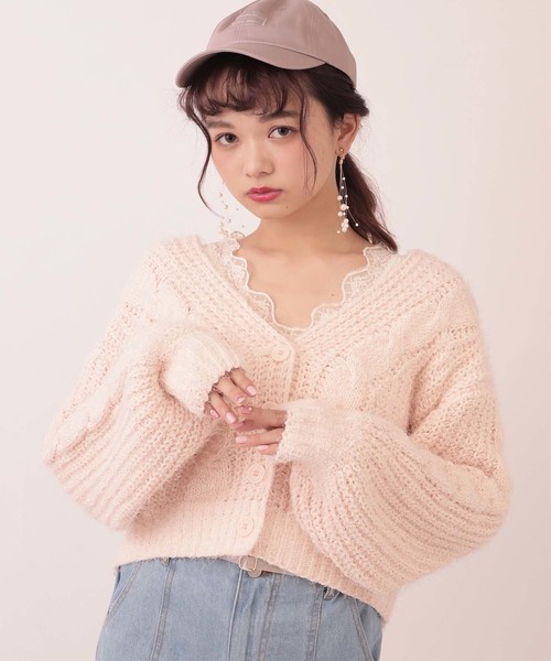 one after another NICE CLAUP(ワンアフターアナザーナイスクラップ)の「モールキラキラカーディガン(カーディガン/ボレロ・レディース・アイボリー/グリーン系その他/ミント/ピンク系その他・FREE)」の4枚目の写真