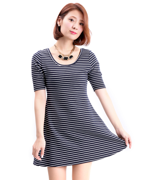 WEGO（ウィゴー）の「WEGO/ボーダーフィットフレアワンピース（ワンピース・レディース・ホワイト/ブルー・FREE）」の2枚目の写真