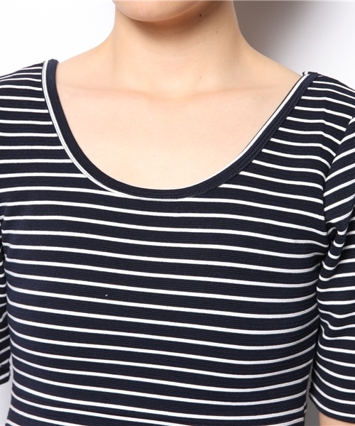 WEGO（ウィゴー）の「WEGO/ボーダーフィットフレアワンピース（ワンピース・レディース・ホワイト/ブルー・FREE）」の3枚目の写真