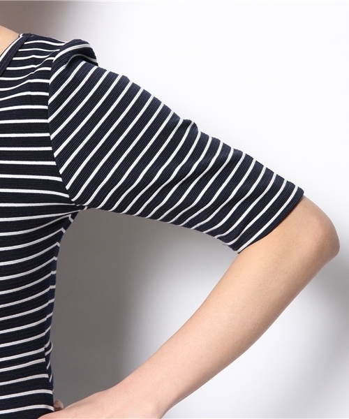 WEGO（ウィゴー）の「WEGO/ボーダーフィットフレアワンピース（ワンピース・レディース・ホワイト/ブルー・FREE）」の4枚目の写真