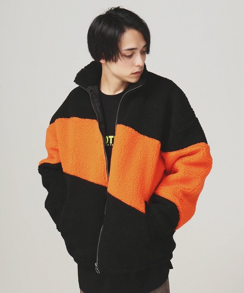 BENDER TOKYO(ベンダートウキョウ)の「【BENDER TOKYO】シープボア 配色切替 スタンドブルゾン(ブルゾン)」|ブラック