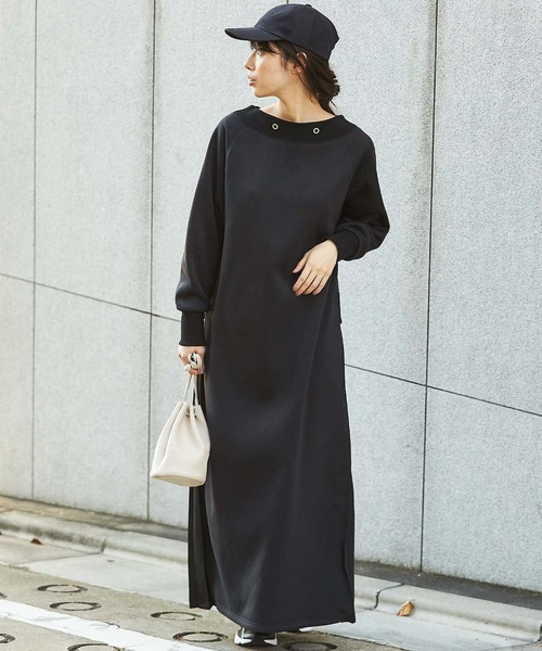 GeeRA（ジーラ）の「スウェットバックプリーツロングワンピース（ワンピース・レディース・ブラック/ベージュ・MEDIUM/LARGE）」の3枚目の写真