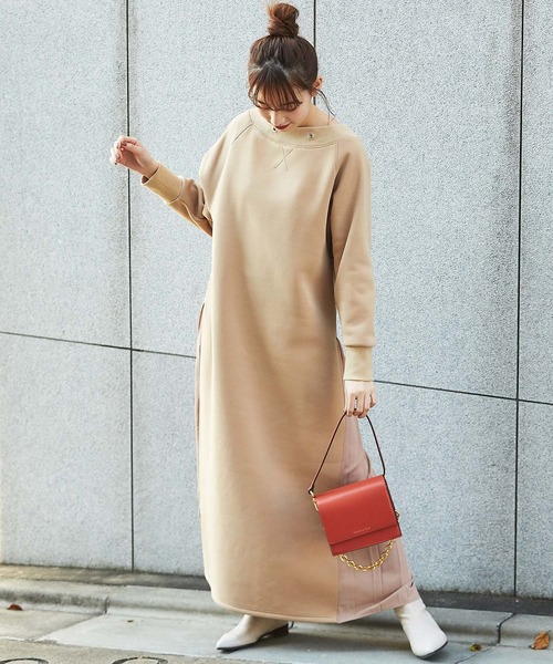 GeeRA（ジーラ）の「スウェットバックプリーツロングワンピース（ワンピース・レディース・ブラック/ベージュ・MEDIUM/LARGE）」の6枚目の写真