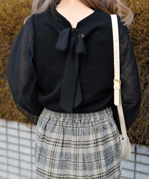 PairPair（ペアペア）の「シアー袖バックリボンニット（ニット/セーター・レディース・アイボリー/ブラック/モカ・FREE）」の5枚目の写真