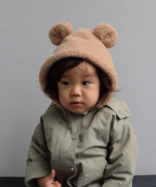 LITTLE GRIN BUDDY（リトル グリンバディ）の「【LITTLE GRIN BUDDY/リトルグリンバディ】クマ耳モコモコフードFuwa Kuma Puton（キャップ・キッズ・ブラウン/ベージュ/ライトベージュ・50cm）」の7枚目の写真